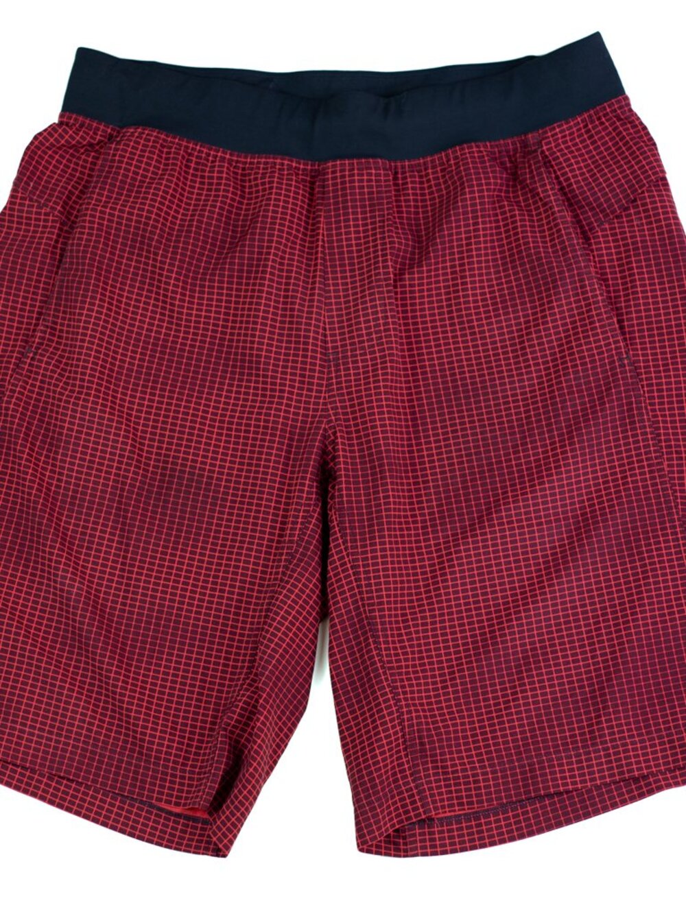 Lululemon Core Shorts Men's L Red/Black Grid Lined Running Training Gym Athletic